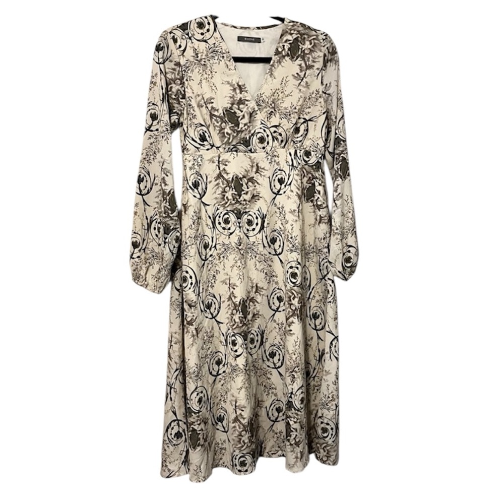 SIXONE Cherub V Neck Neutral Flowy Dress Sz M